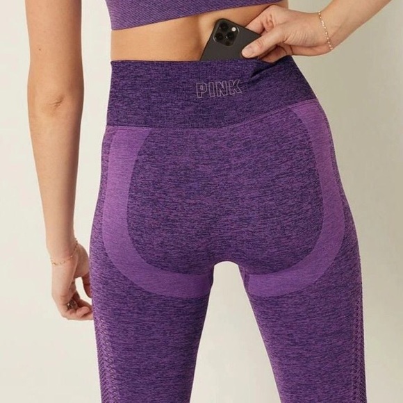 VS VICTORIAS SECRET PINK SEAMLESS WORKOUT PANT TIGHT LEGGING SWEATS AMETHYST S - Picture 3 of 7